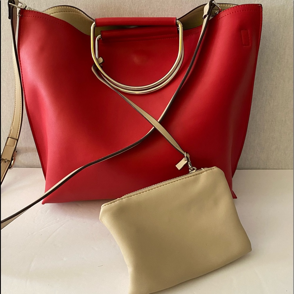 Red Faux Leather Crossbody Bag